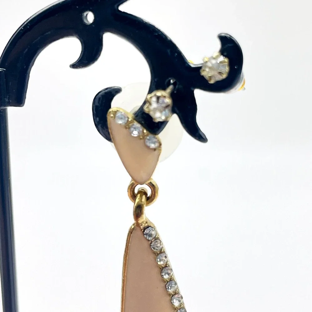 Pierced Earrings Lot of 3 Rhinestone Studs Gold Tone Hoops Cream Enamel Dangle